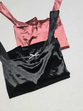 wild fable Burgundy And Black Velvet Cami Set